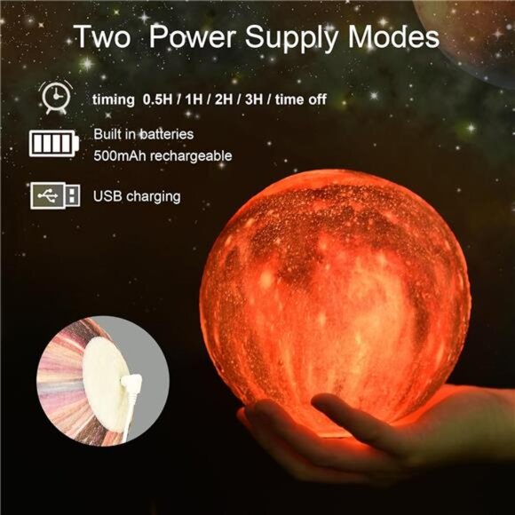 5.9 inch Moon Lamp Kids Night Light Galaxy Lamp Rechargeable Battery Touch - Picture 12 of 14